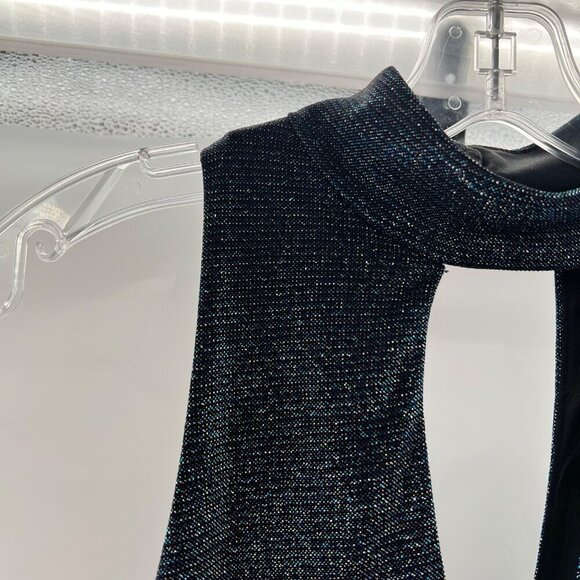 Soprano Women's Choker Cut Out Mini Shift Dress Teal/Multi Glitter Size Medium - Picture 4 of 9